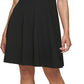 Vestido feminino DKNY com manga curta e recorte flare, preto, tamanho 14