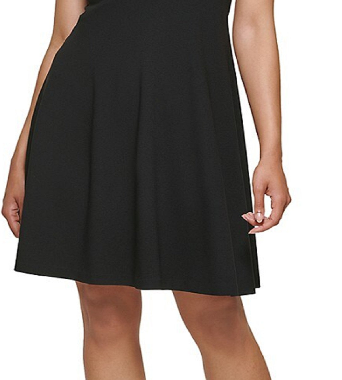 Vestido feminino DKNY com manga curta e recorte flare, preto, tamanho 14