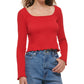 Blusa feminina DKNY com decote quadrado e borda alface, vermelha, tamanho grande