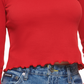 Blusa feminina DKNY com decote quadrado e borda alface, vermelha, tamanho grande