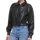 DKNY Feminino Ls PU Botão Oculto Frente Cropped - Camisa Preta Tamanho X-S