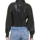 DKNY Feminino Ls PU Botão Oculto Frente Cropped - Camisa Preta Tamanho X-S