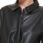 DKNY Feminino Ls PU Botão Oculto Frente Cropped - Camisa Preta Tamanho X-S