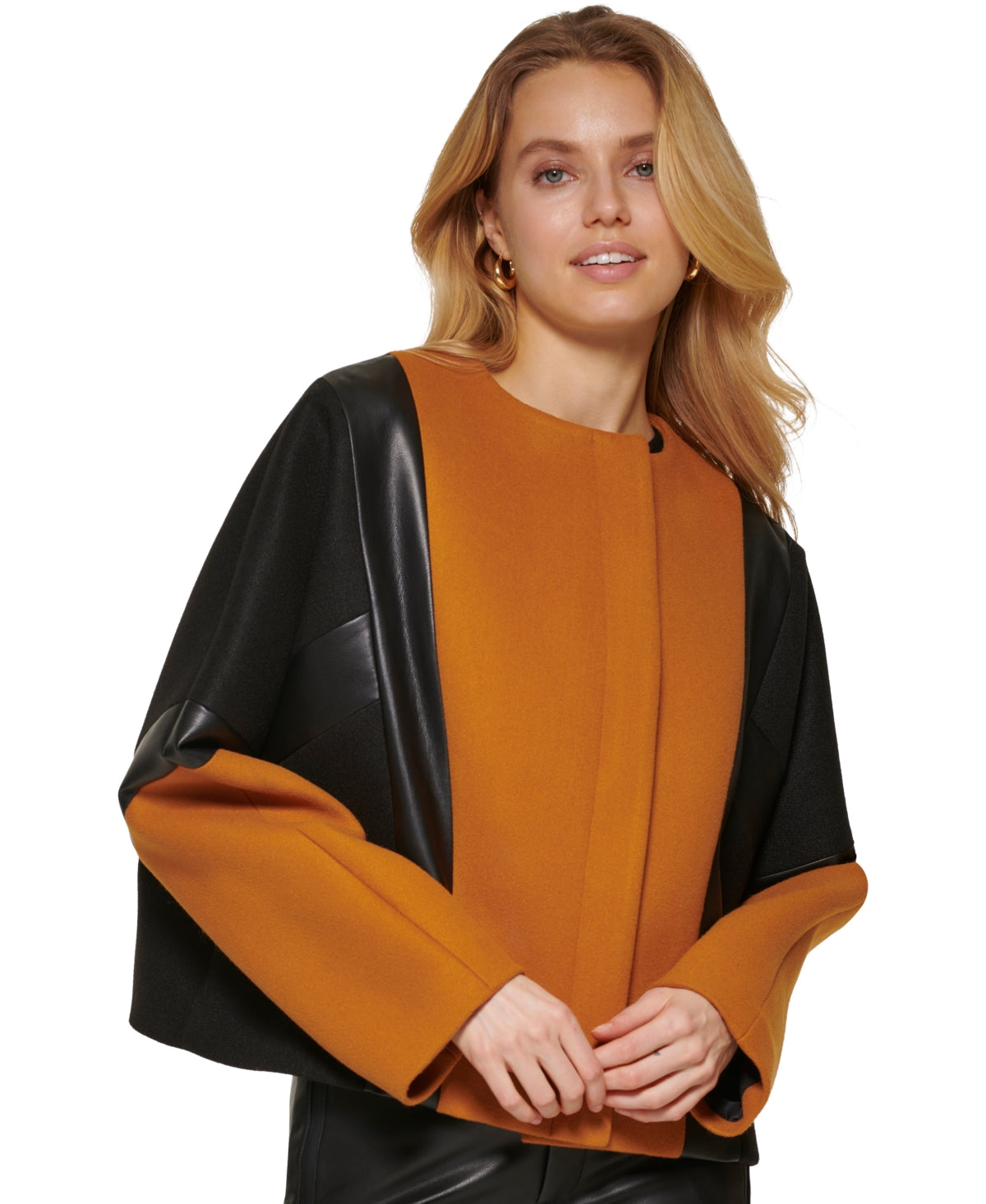 Jaqueta DKNY Mix Media Feminina Marrom Tamanho Grande