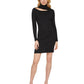 Vestido suéter feminino DKNY com gola alta e recorte canelado, preto, tamanho médio
