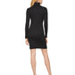 Vestido suéter feminino DKNY com gola alta e recorte canelado, preto, tamanho médio