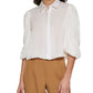 Blusa curta de cetim feminina DKNY com manga bufante, branca, tamanho grande
