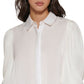 Blusa curta de cetim feminina DKNY com manga bufante, branca, tamanho grande