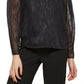 Blusa feminina metálica de manga comprida DKNY, preta, tamanho médio