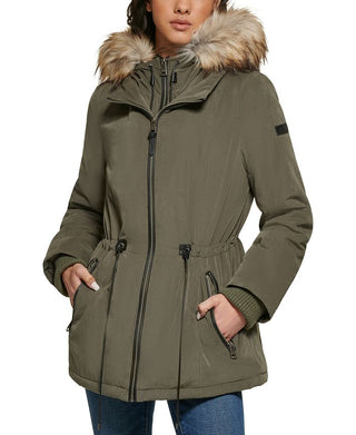 DKNY Feminino com Capuz e Acabamento em Pele Sintética Verde Tamanho X-S