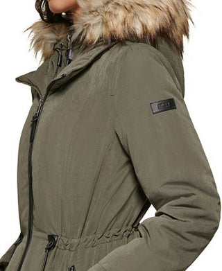 DKNY Feminino com Capuz e Acabamento em Pele Sintética Verde Tamanho X-S