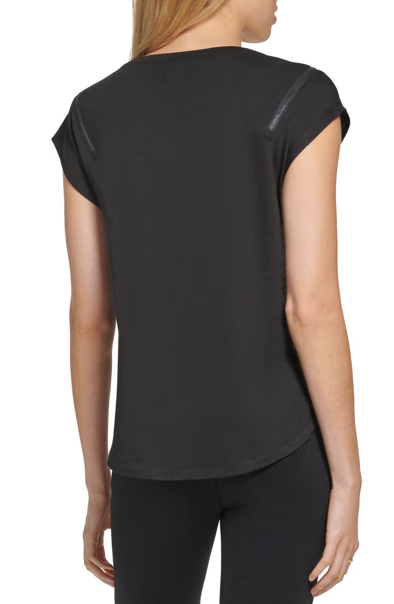 Blusa feminina DKNY com zíper e estampa de mídia mista, preta, tamanho X-S