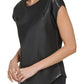 Blusa feminina DKNY com zíper e estampa de mídia mista, preta, tamanho X-S