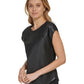 Blusa feminina DKNY com zíper e estampa de mídia mista, preta, tamanho X-S