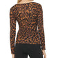 Blusa feminina DKNY estampada com decote em V e manga comprida, tamanho médio, marrom