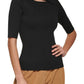 Suéter feminino DKNY com recorte na manga cotovelo e gola alta canelada, preto, tamanho médio