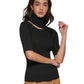 Suéter feminino DKNY com recorte na manga cotovelo e gola alta canelada, preto, tamanho médio