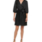 Vestido envelope falso com mangas bufantes e pregas DKNY feminino, preto, tamanho 16