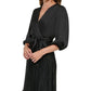 Vestido envelope falso com mangas bufantes e pregas DKNY feminino, preto, tamanho 16
