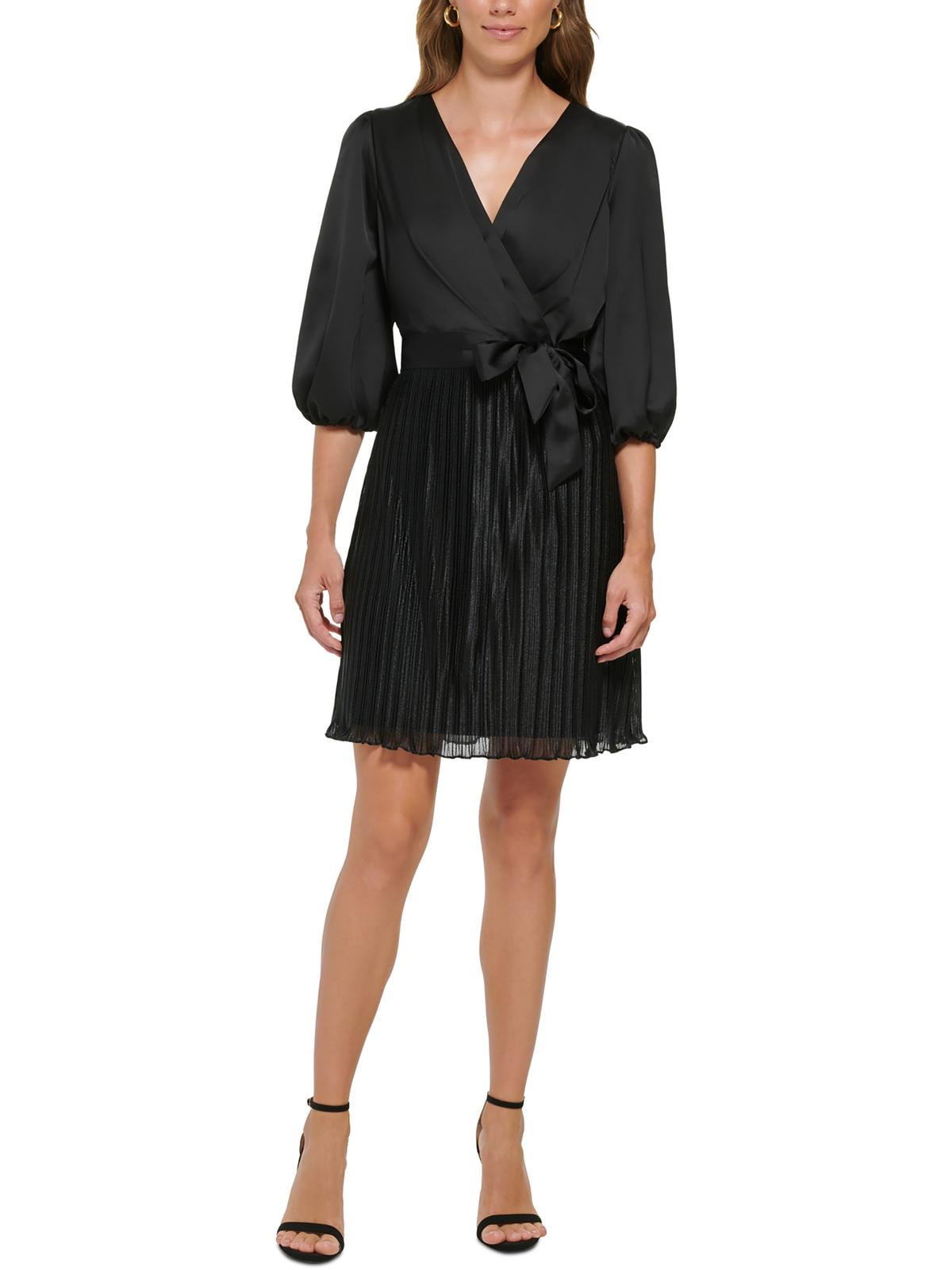 Vestido curto plissado feminino DKNY, preto, tamanho 6