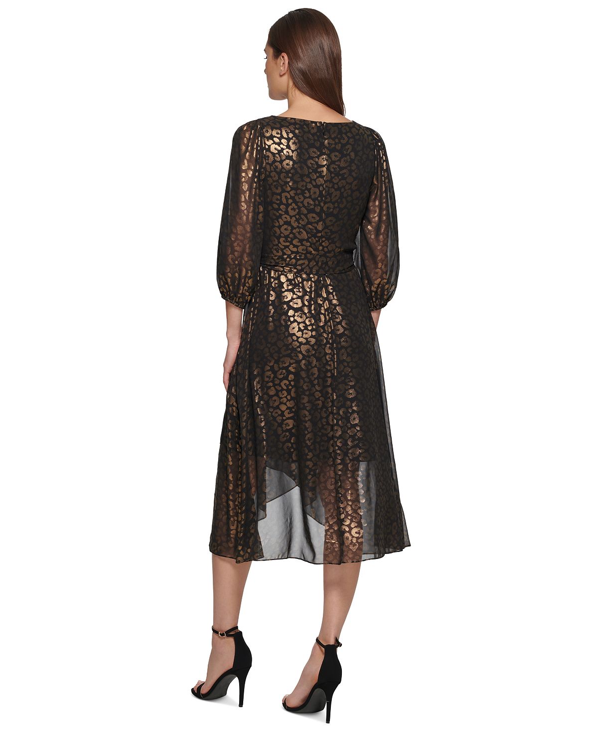 Vestido envelope feminino DKNY em chiffon metálico sintético, preto, tamanho 14