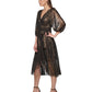 Vestido envelope feminino DKNY em chiffon metálico sintético, preto, tamanho 14