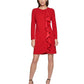 Vestido feminino DKNY com babados em cascata e manga comprida, vermelho, tamanho 2