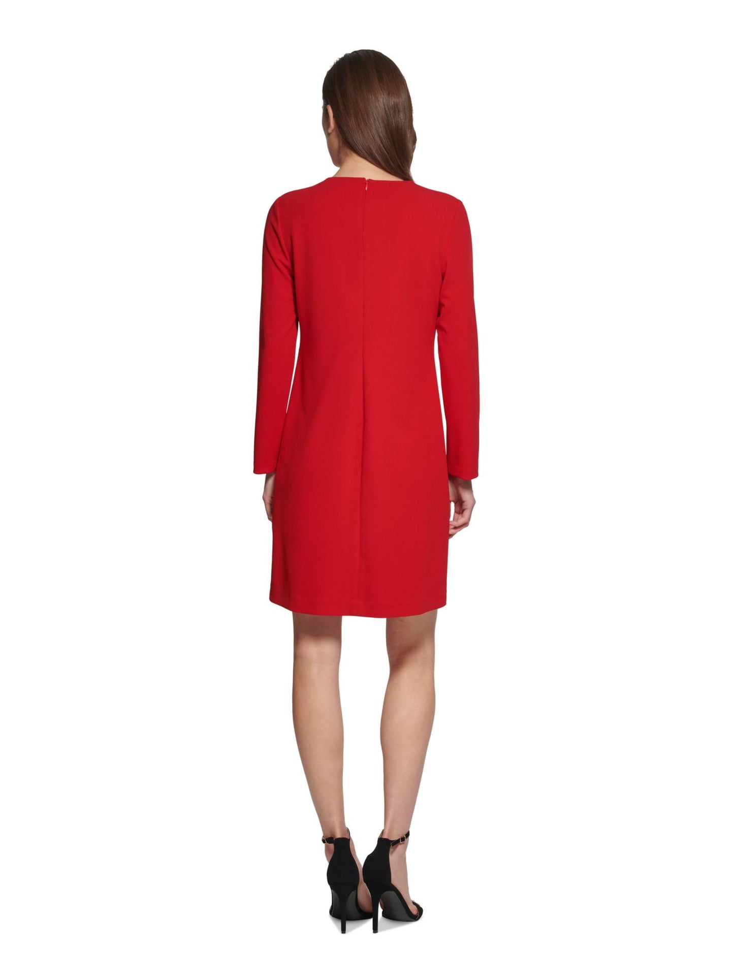 Vestido feminino DKNY com babados em cascata e manga comprida, vermelho, tamanho 2