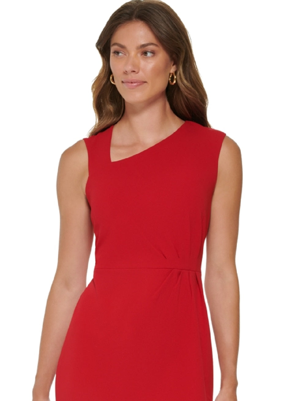 Vestido midi franzido com decote assimétrico feminino DKNY, vermelho, tamanho 12