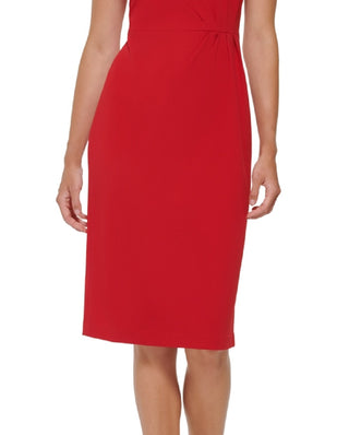 Vestido midi franzido com decote assimétrico feminino DKNY, vermelho, tamanho 12