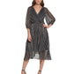 Vestido midi envolvente com manga balão e chiffon estampado feminino DKNY, preto, tamanho 6