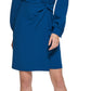 Vestido DKNY Feminino Manga Longa Gola Surplice Faux Wrap Azul Tamanho 4