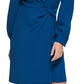 Vestido DKNY Feminino Manga Longa Gola Surplice Faux Wrap Azul Tamanho 4