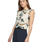 Blusa feminina DKNY estampada com botões de um quarto e gola redonda, branca, tamanho X-S