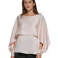 Blusa feminina DKNY com sobreposição de capa e gola redonda, rosa, tamanho grande