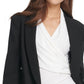 Blazer feminino DKNY com abotoamento duplo e punhos de couro sintético, preto, tamanho 8