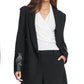 Blazer feminino DKNY com abotoamento duplo e punhos de couro sintético, preto, tamanho 4