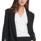 Blazer feminino DKNY com abotoamento duplo e punhos de couro sintético, preto, tamanho 4
