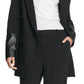 Blazer feminino DKNY com abotoamento duplo e punhos de couro sintético, preto, tamanho 4