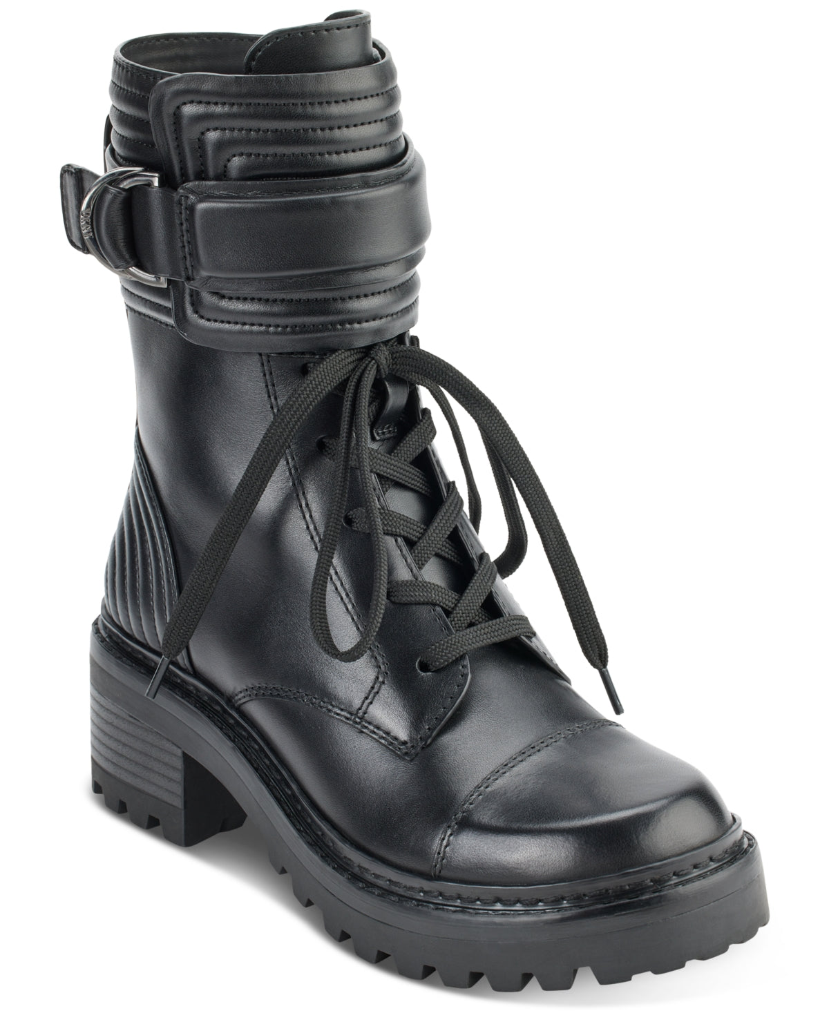 Bota de combate feminina DKNY Basia, preta, tamanho 5