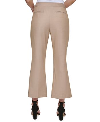 Calça cropped feminina DKNY de cintura média e perna larga, marrom, tamanho 12