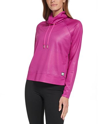 Moletom feminino DKNY Honeycomb Mesh com gola funil, rosa, tamanho extragrande