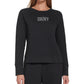 Moletom feminino DKNY com estampa de logotipo de strass e gola redonda, preto, tamanho médio