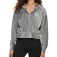 DKNY Moletom com capuz feminino com zíper e logotipo de strass em veludo, tamanho X-G