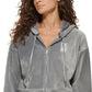 DKNY Moletom com capuz feminino com zíper e logotipo de strass em veludo, tamanho X-G