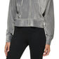 DKNY Moletom com capuz feminino com zíper e logotipo de strass em veludo, tamanho X-G