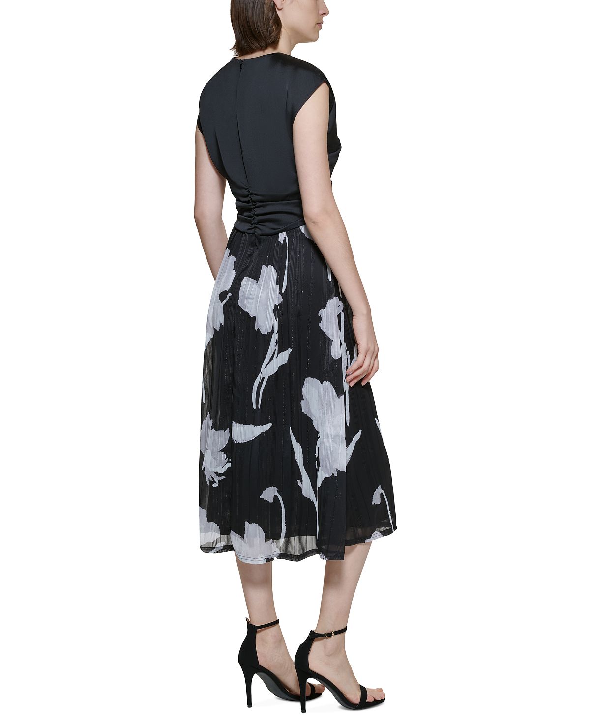 Vestido midi feminino DKNY com manga curta, preto, tamanho 6