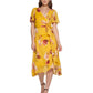 Vestido feminino DKNY com decote em V e mangas curtas, amarelo, tamanho 16
