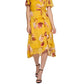 Vestido feminino DKNY com decote em V e mangas curtas, amarelo, tamanho 16