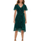 Vestido midi feminino DKNY Burnout Velvet com mangas esvoaçantes, verde, tamanho 14